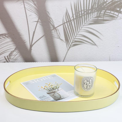 Yellow Plastic Serving Tray for Ottoman, Coffee Table, Oval Decorative Tray for Entertaining, Outdoor, Living Room, Home Decor