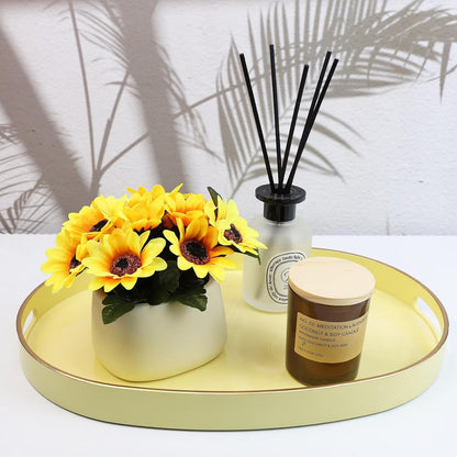 Yellow Plastic Serving Tray for Ottoman, Coffee Table, Oval Decorative Tray for Entertaining, Outdoor, Living Room, Home Decor