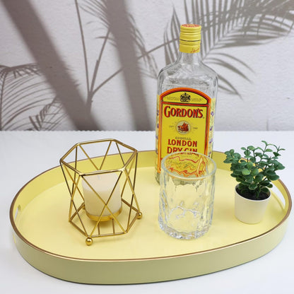 Yellow Plastic Serving Tray for Ottoman, Coffee Table, Oval Decorative Tray for Entertaining, Outdoor, Living Room, Home Decor