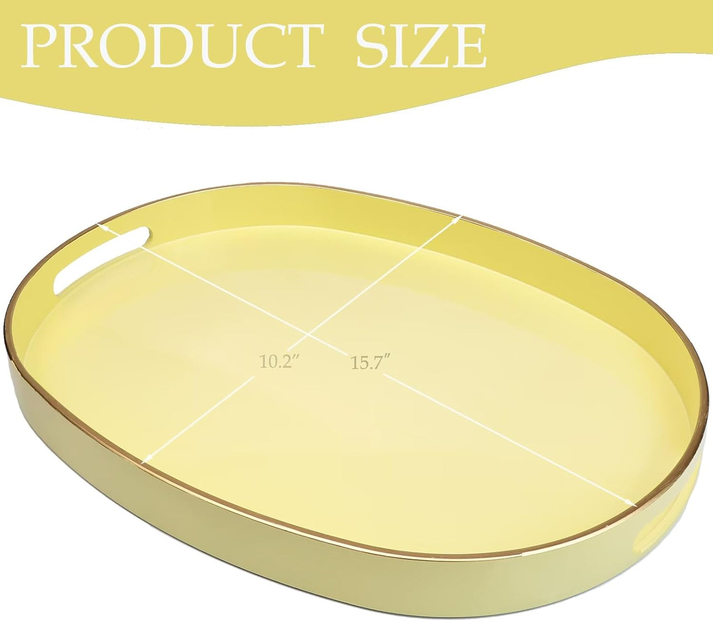 Yellow Plastic Serving Tray for Ottoman, Coffee Table, Oval Decorative Tray for Entertaining, Outdoor, Living Room, Home Decor