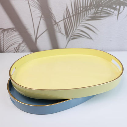 Yellow Plastic Serving Tray for Ottoman, Coffee Table, Oval Decorative Tray for Entertaining, Outdoor, Living Room, Home Decor