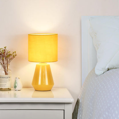 Vane Small Ceramic Table Lamp for Living Room and Bedroom,Modern Kids Night Table Lamp,Φ7.09×H13.39IN,Bulb Excluded,Yellow