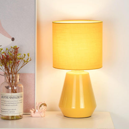 Vane Small Ceramic Table Lamp for Living Room and Bedroom,Modern Kids Night Table Lamp,Φ7.09×H13.39IN,Bulb Excluded,Yellow