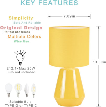 Vane Small Ceramic Table Lamp for Living Room and Bedroom,Modern Kids Night Table Lamp,Φ7.09×H13.39IN,Bulb Excluded,Yellow