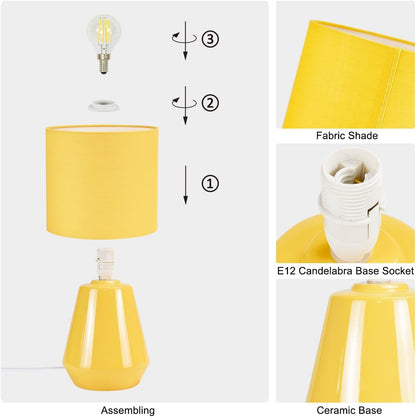 Vane Small Ceramic Table Lamp for Living Room and Bedroom,Modern Kids Night Table Lamp,Φ7.09×H13.39IN,Bulb Excluded,Yellow