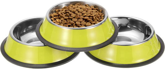 Stainless Steel Dog Bowl, Dog Food and Water Bowl with Silicone Base Anti-Slip Quiet Bottom Pet Feeding Dish,(6.8oz, Yellow, 3Pcs), Intended for Small/Medium/Large Puppies/Cat