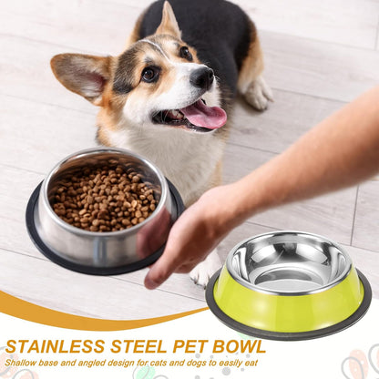 Stainless Steel Dog Bowl, Dog Food and Water Bowl with Silicone Base Anti-Slip Quiet Bottom Pet Feeding Dish,(6.8oz, Yellow, 3Pcs), Intended for Small/Medium/Large Puppies/Cat