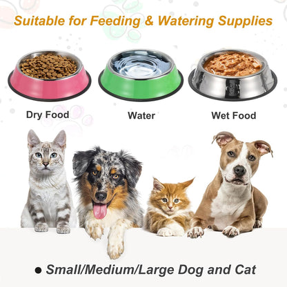Stainless Steel Dog Bowl, Dog Food and Water Bowl with Silicone Base Anti-Slip Quiet Bottom Pet Feeding Dish,(6.8oz, Yellow, 3Pcs), Intended for Small/Medium/Large Puppies/Cat