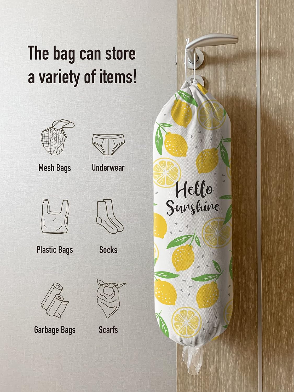 Lemon Grocery Bags Holder,Sunshine Plastic Bags Storage Organizer,Cute Yellow Lemon Kitchen Décor