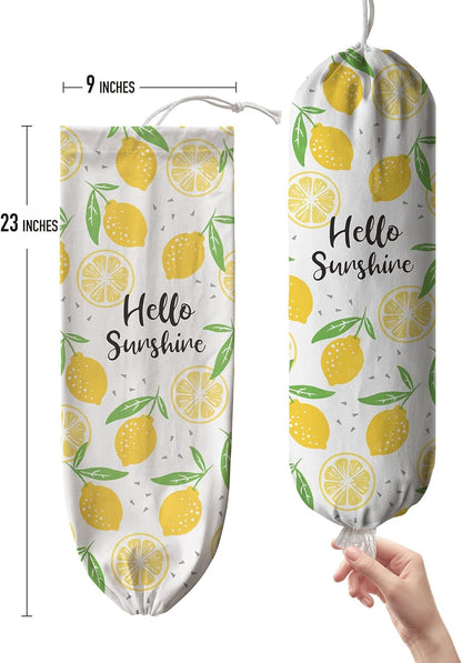 Lemon Grocery Bags Holder,Sunshine Plastic Bags Storage Organizer,Cute Yellow Lemon Kitchen Décor