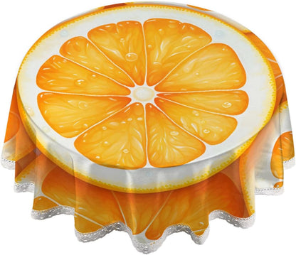 Round Table Cloth Orange Lemon Slice Pattern Waterproof Polyester Tablecloth Wrinkle Resistant Table Cover for Kitchen Party Home
