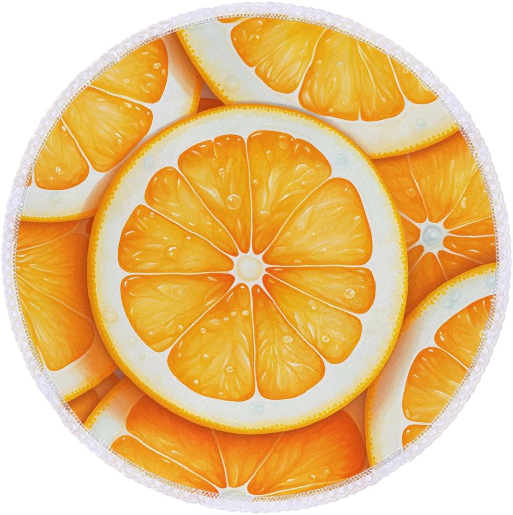 Round Table Cloth Orange Lemon Slice Pattern Waterproof Polyester Tablecloth Wrinkle Resistant Table Cover for Kitchen Party Home