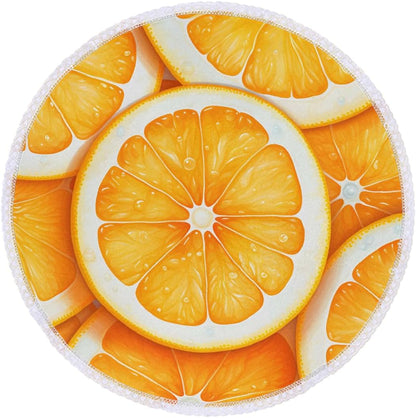 Round Table Cloth Orange Lemon Slice Pattern Waterproof Polyester Tablecloth Wrinkle Resistant Table Cover for Kitchen Party Home