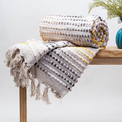 Cream Cotton Cable Knit Throw Blanket for Couch Sofa Bed, Home Decorative Lightweight Woven Throw Blankets (Cotton, Yellow Black)