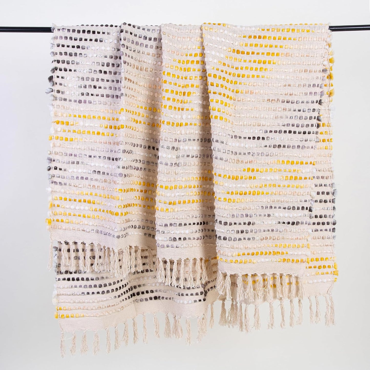 Cream Cotton Cable Knit Throw Blanket for Couch Sofa Bed, Home Decorative Lightweight Woven Throw Blankets (Cotton, Yellow Black)