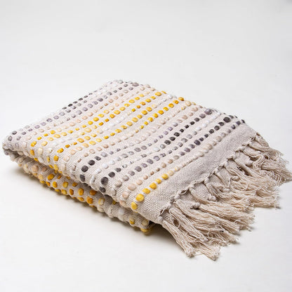 Cream Cotton Cable Knit Throw Blanket for Couch Sofa Bed, Home Decorative Lightweight Woven Throw Blankets (Cotton, Yellow Black)