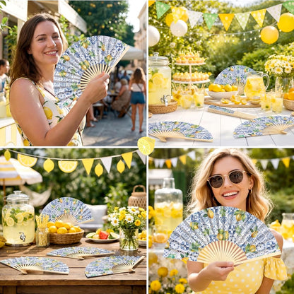36 Sets Lemon Handheld Folding Fans with White Organza Bags and Yellow Bows Tile Capri Lemon Hand Fan Bulk for Wedding Guests Gift Bridal Party Decorations Church Baby Shower Supplies