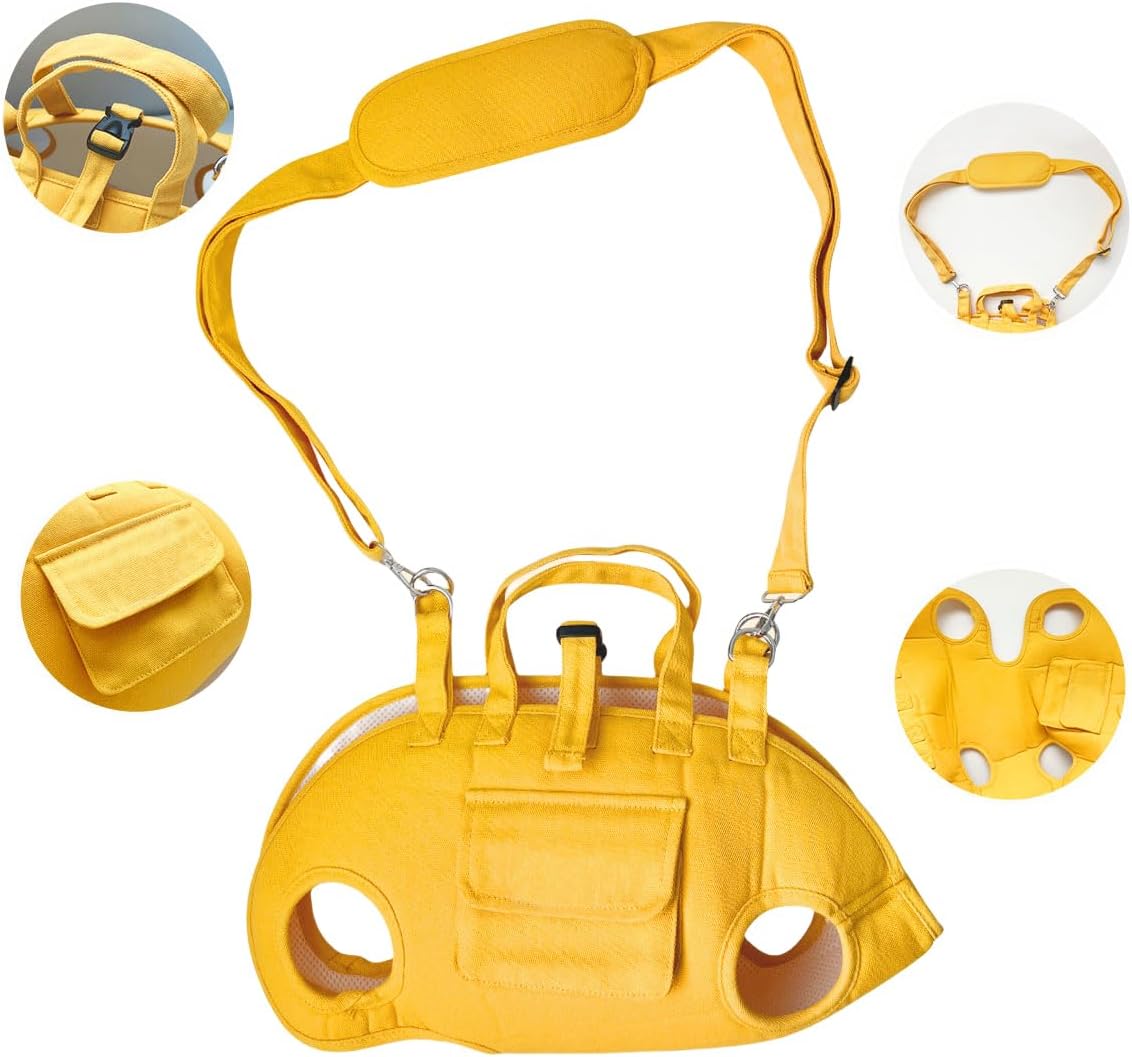Foldable Pets Outdoor Travel Carrier with Legs-Out Holes and Walkable Harness,Hand-Held & Shoulder Carry Pets Soft-Sided Carriers, Dog and Cats Carrier Slings(Yellow, Small)