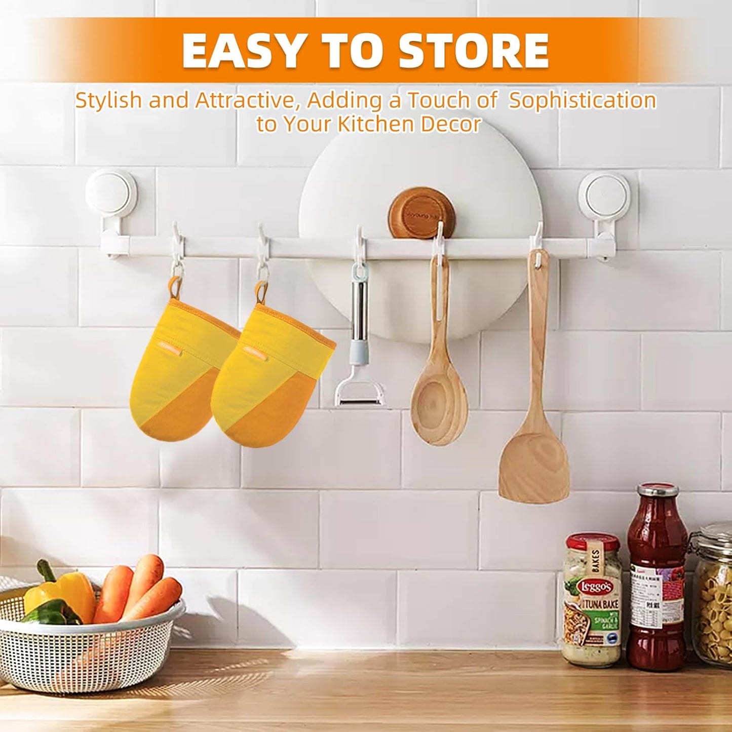 Mini Oven Mitts, Kitchen Oven Gloves Kitchen Mittens 500 Degrees Heat Resistant Baking Gloves, Non-Slip Silicone Surface with Hanging Loops Hot Gloves for Cooking, Baking, BBQ 1 Pair-Yellow