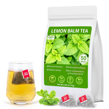 Lemon Balm Tea Bags, Pure & Natural Dried Lemon Balm, Herbal Tea Bags with Caffeine Free, Premium Lemon Balm Leaf for Calming and Digestion Support (1 Pack/50 Bags)
