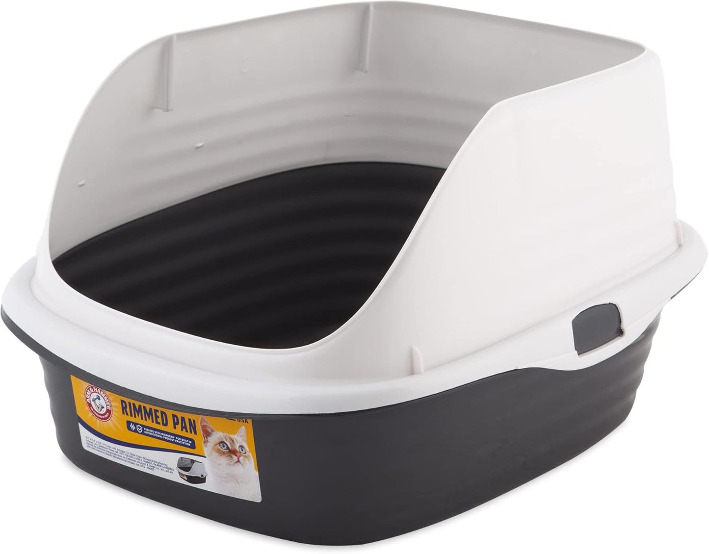 Rimmed Cat Litter Box with High Sides and Microban, Made in USA | Tall sturdy walls help contain spray, scatter and spills, easy everyday scooping, durable tray suits messy diggers at home