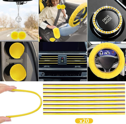 47 Car Seat Cover Full Set for Women Included Car Front Rear Seat Fluffy Steering Wheel Cover Belt Automotive Floor Mats Air Conditioner Decoration Strip Universal(Yellow)