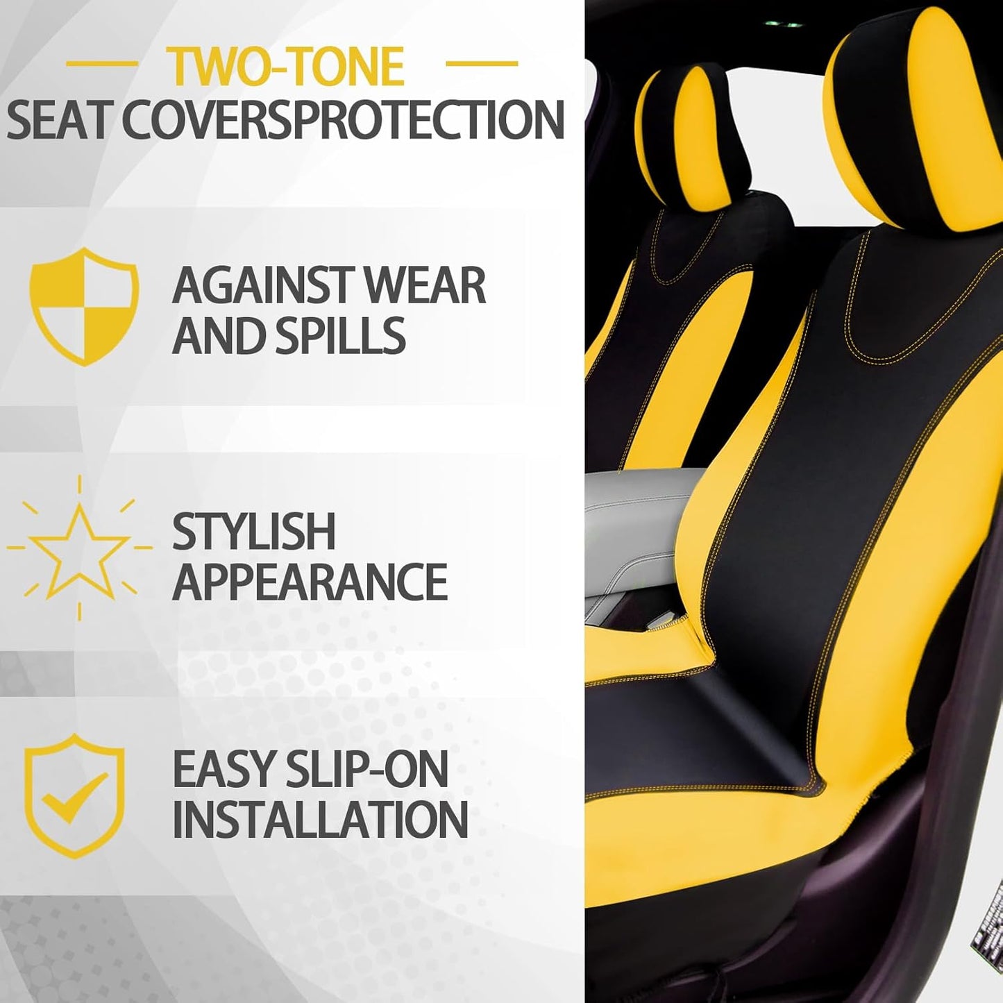 47 Car Seat Cover Full Set for Women Included Car Front Rear Seat Fluffy Steering Wheel Cover Belt Automotive Floor Mats Air Conditioner Decoration Strip Universal(Yellow)