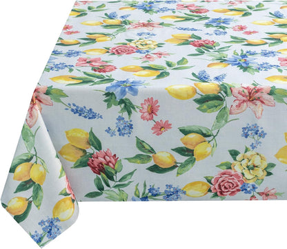 Spillproof Spring/Summer Durable Heavyweight Fabric Indoor Outdoor Tablecloth, Washable Table Cloth for Rectangle Tables, Picnic/Patio Table Covers (60" x 84" Rectangular, Lemon Bouquet)