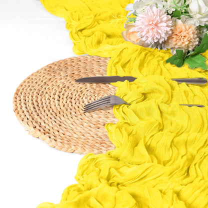 24 Pack Lemon Yellow Cheesecloth Table Runner 21.5×120 Inch | 10FT Boho Gauze Cheese Cloth Table Runner Rustic Sheer Fabric Table Runners for Wedding Bridal Shower Baby Shower Party