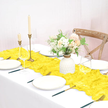 24 Pack Lemon Yellow Cheesecloth Table Runner 21.5×120 Inch | 10FT Boho Gauze Cheese Cloth Table Runner Rustic Sheer Fabric Table Runners for Wedding Bridal Shower Baby Shower Party