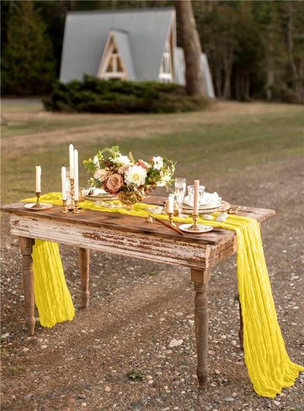 24 Pack Lemon Yellow Cheesecloth Table Runner 21.5×120 Inch | 10FT Boho Gauze Cheese Cloth Table Runner Rustic Sheer Fabric Table Runners for Wedding Bridal Shower Baby Shower Party