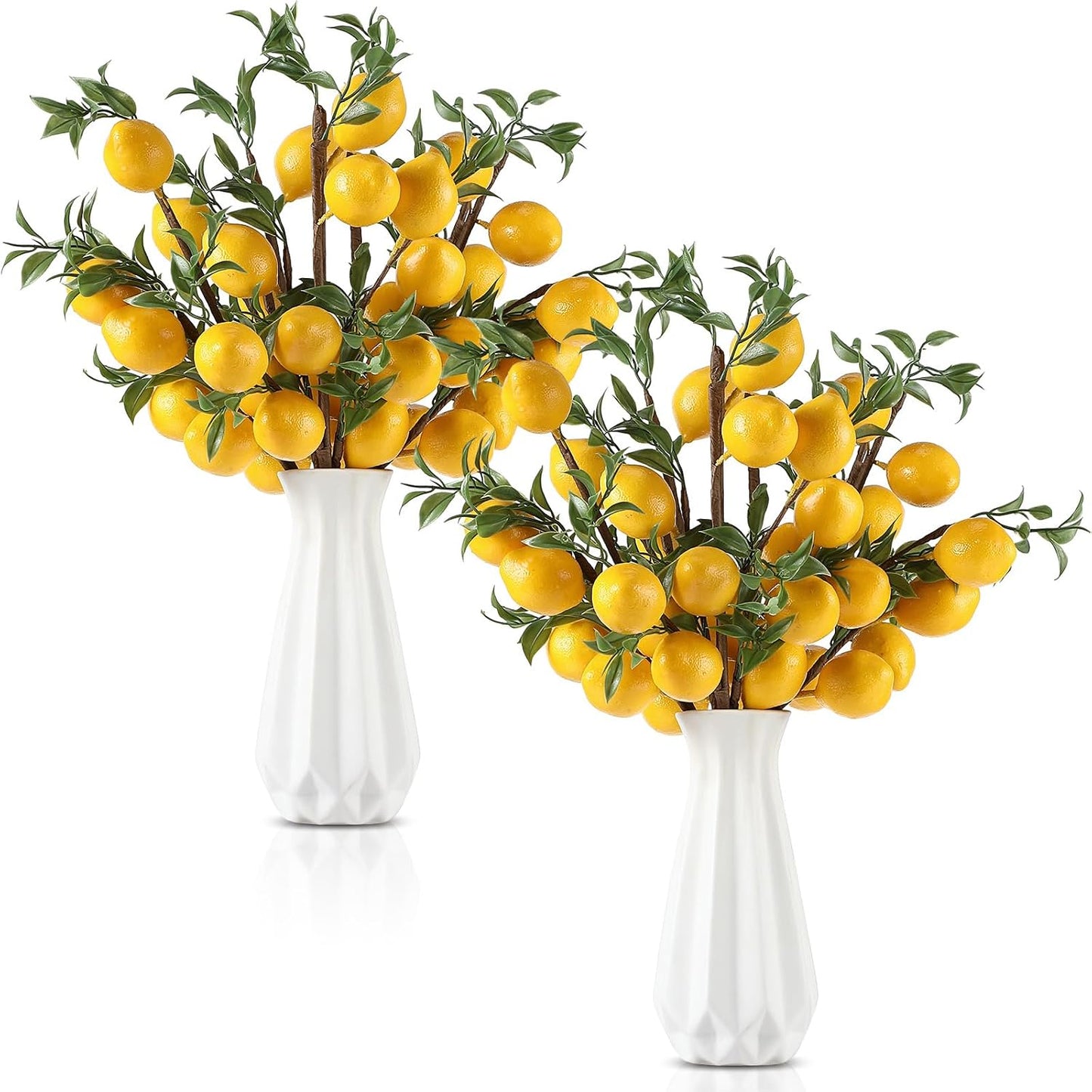 25 Pcs Artificial Lemon Decor 22.9 Inch Fake Lemons Branch Decoration Vivid Yellow Lemon Branches 5 Head Faux Lemons with Stem Lemon Decorations for Kitchen Table Vase Home Farmhouse Party