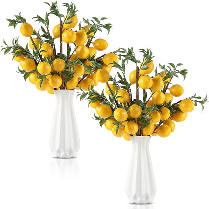 25 Pcs Artificial Lemon Decor 22.9 Inch Fake Lemons Branch Decoration Vivid Yellow Lemon Branches 5 Head Faux Lemons with Stem Lemon Decorations for Kitchen Table Vase Home Farmhouse Party
