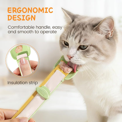 Lickable Cat Treat Spoon Kitten Strip Squeeze Spoons, Beige+Green+Yellow | Pet Food Dispenser for Wet Food & Tube Treats