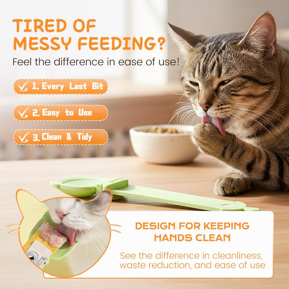 Lickable Cat Treat Spoon Kitten Strip Squeeze Spoons, Beige+Green+Yellow | Pet Food Dispenser for Wet Food & Tube Treats