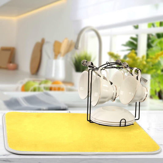 Dish Drying Mat for Kitchen Counter Absorbent Microfiber Dry Dishes Mats Drainer Counter Mat Yellow Drying Dish Pad 16 x 18 Inch for Countertops Decor