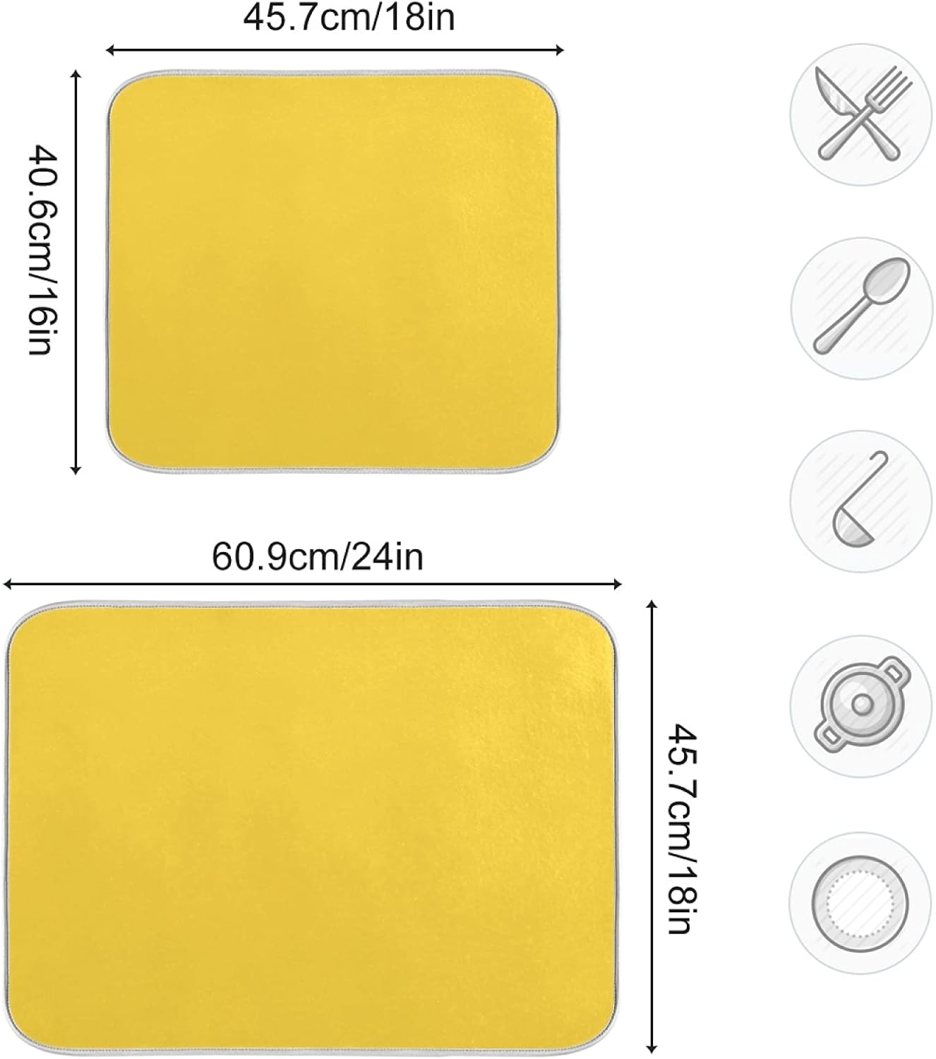Dish Drying Mat for Kitchen Counter Absorbent Microfiber Dry Dishes Mats Drainer Counter Mat Yellow Drying Dish Pad 16 x 18 Inch for Countertops Decor