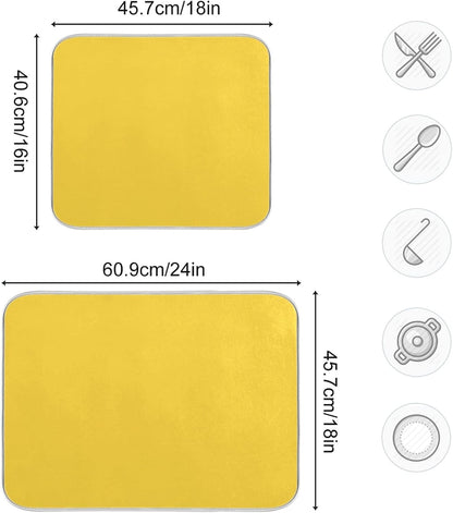Dish Drying Mat for Kitchen Counter Absorbent Microfiber Dry Dishes Mats Drainer Counter Mat Yellow Drying Dish Pad 16 x 18 Inch for Countertops Decor