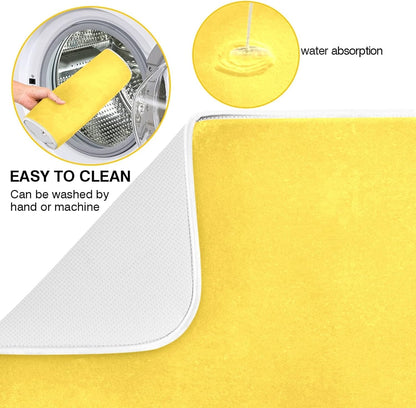 Dish Drying Mat for Kitchen Counter Absorbent Microfiber Dry Dishes Mats Drainer Counter Mat Yellow Drying Dish Pad 16 x 18 Inch for Countertops Decor