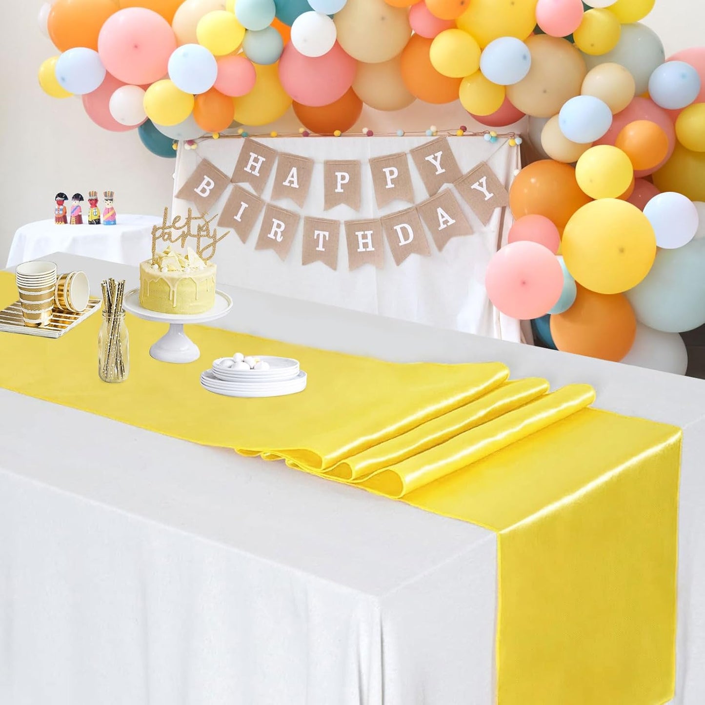 Yellow Table Runner Satin Table Runners Wedding Table Runners Silk Smooth Fabric for Easter Party Decorations 5 Pack 12x108 inch Yellow