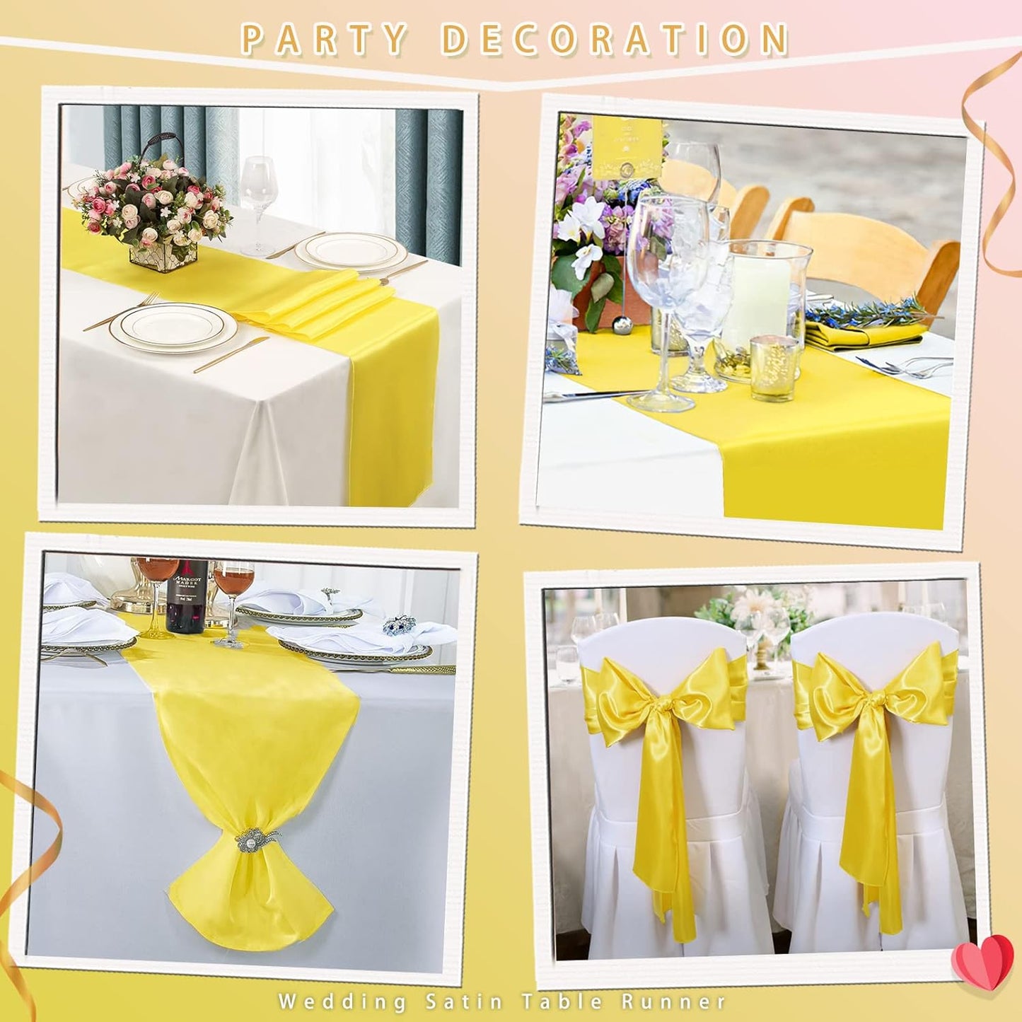 Yellow Table Runner Satin Table Runners Wedding Table Runners Silk Smooth Fabric for Easter Party Decorations 5 Pack 12x108 inch Yellow