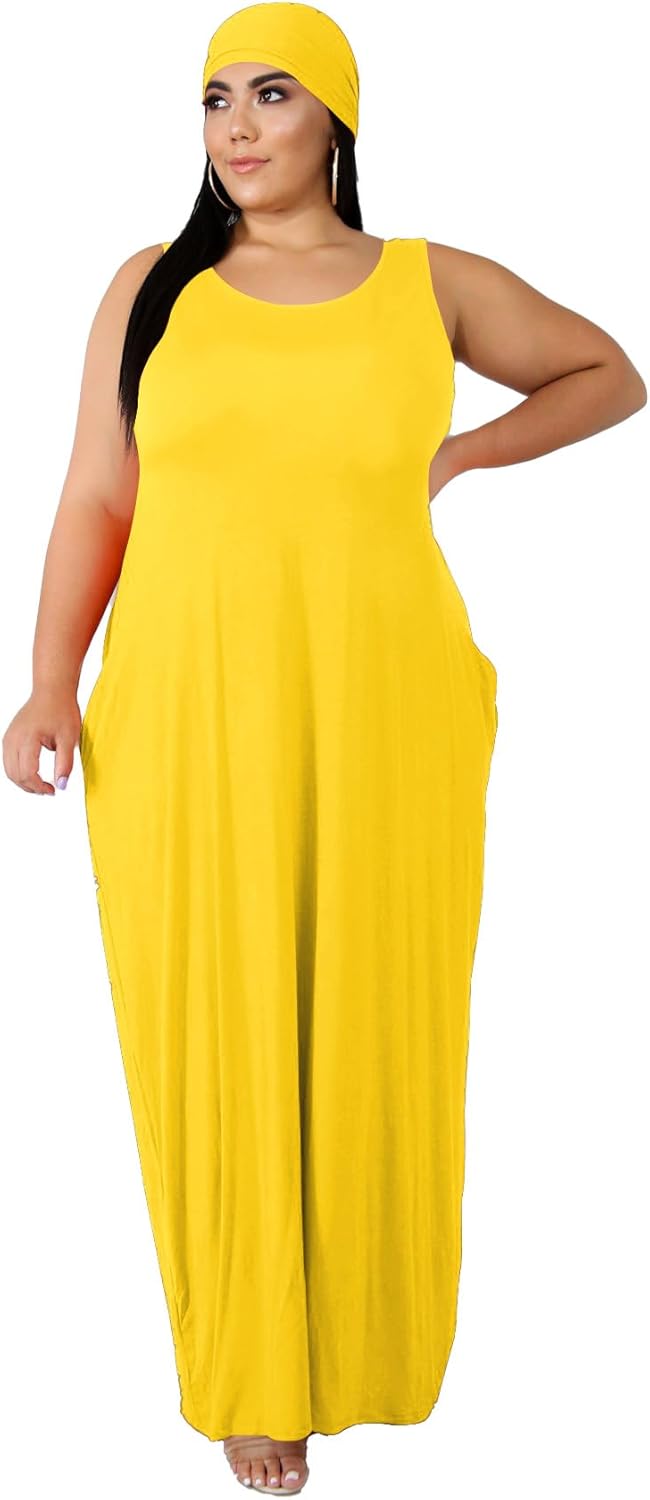 Women's Plus Size Casual Maxi Dress Summer Sleeveless Loose Beach Dress Sundress with Pockets
