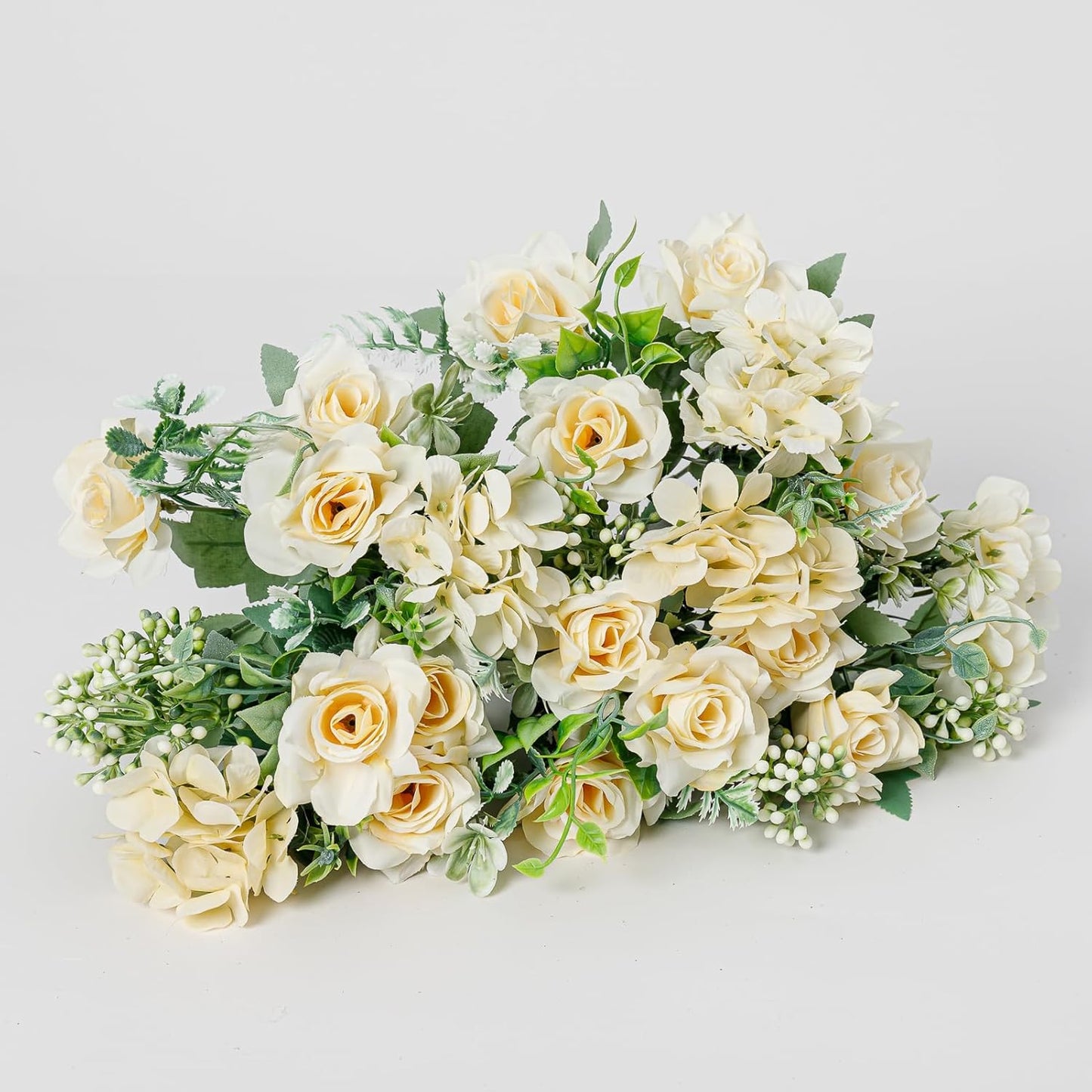 Artificial Flowers Fake Peony Silk Mini Plastic Bridal Flowers for DIY Wedding Bouquets Home Decorations 4 Packs(Light Yellow)