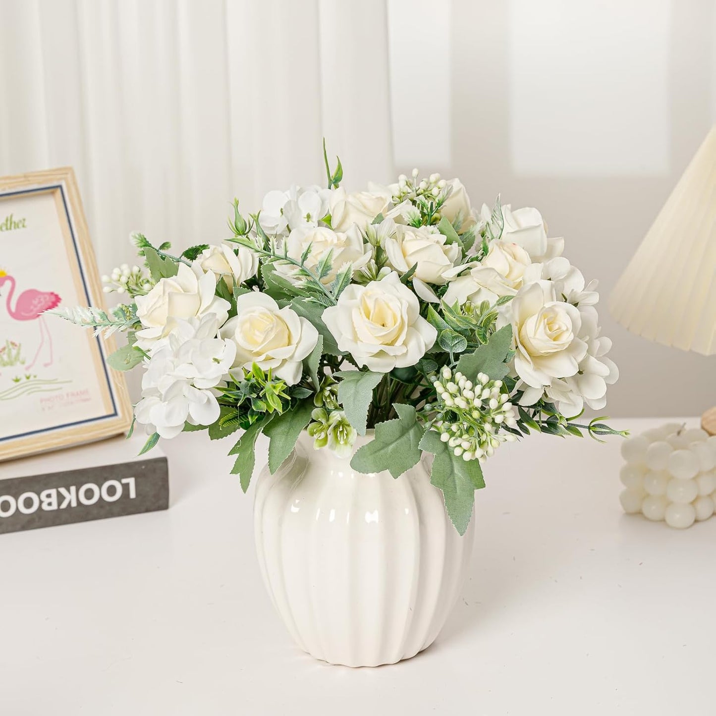 Artificial Flowers Fake Peony Silk Mini Plastic Bridal Flowers for DIY Wedding Bouquets Home Decorations 4 Packs(Light Yellow)