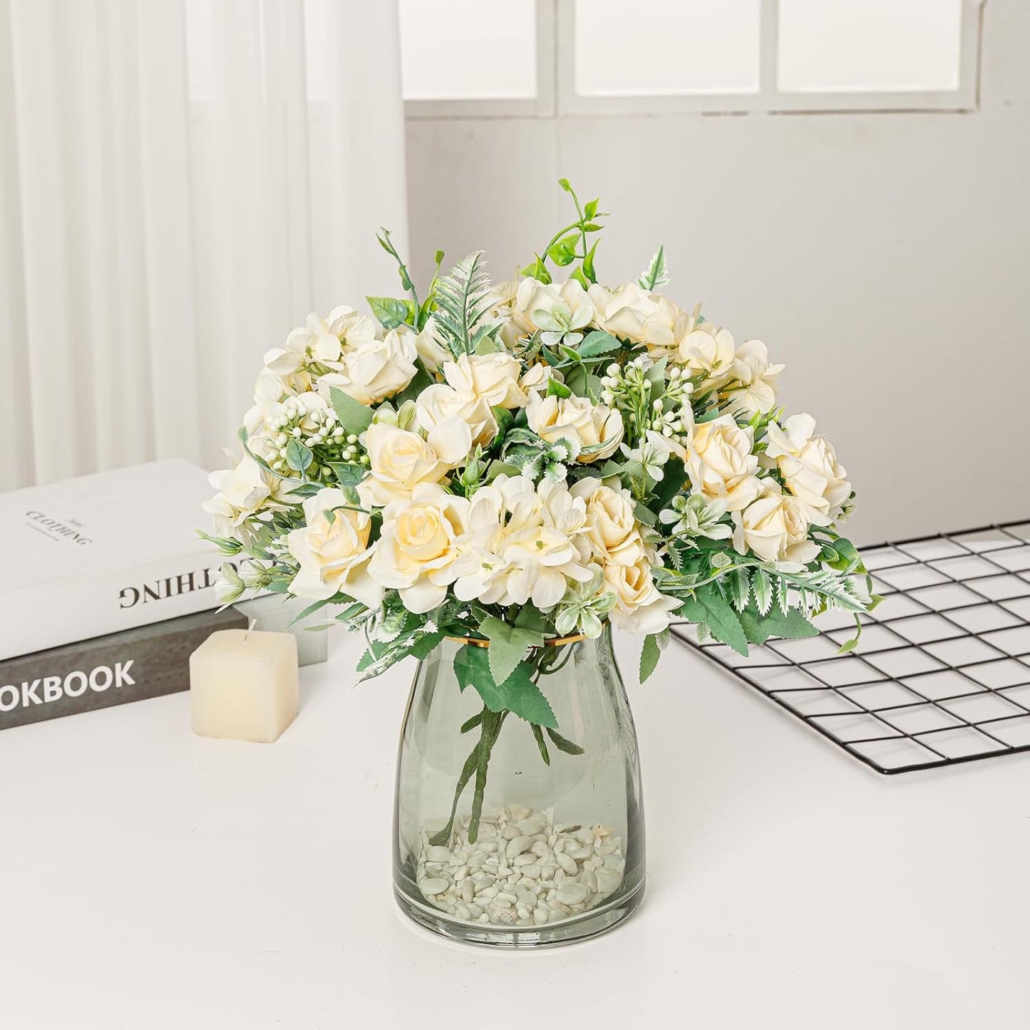Artificial Flowers Fake Peony Silk Mini Plastic Bridal Flowers for DIY Wedding Bouquets Home Decorations 4 Packs(Light Yellow)