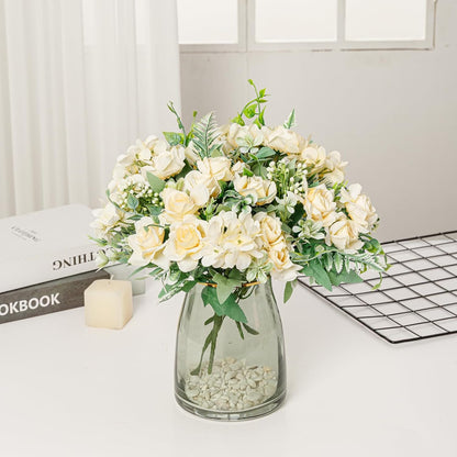 Artificial Flowers Fake Peony Silk Mini Plastic Bridal Flowers for DIY Wedding Bouquets Home Decorations 4 Packs(Light Yellow)