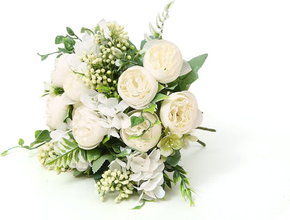 Artificial Flowers Fake Peony Silk Mini Plastic Bridal Flowers for DIY Wedding Bouquets Home Decorations 4 Packs(Light Yellow)