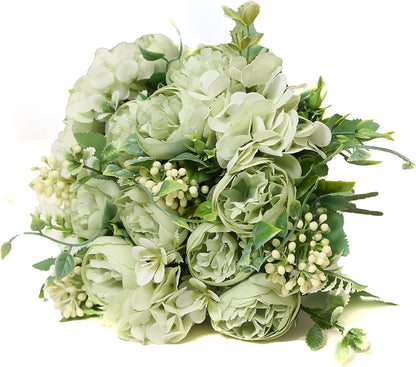 Artificial Flowers Fake Peony Silk Mini Plastic Bridal Flowers for DIY Wedding Bouquets Home Decorations 4 Packs(Light Yellow)