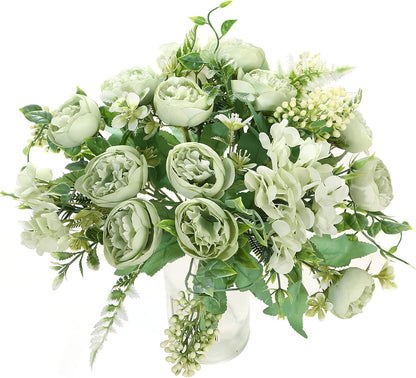 Artificial Flowers Fake Peony Silk Mini Plastic Bridal Flowers for DIY Wedding Bouquets Home Decorations 4 Packs(Light Yellow)