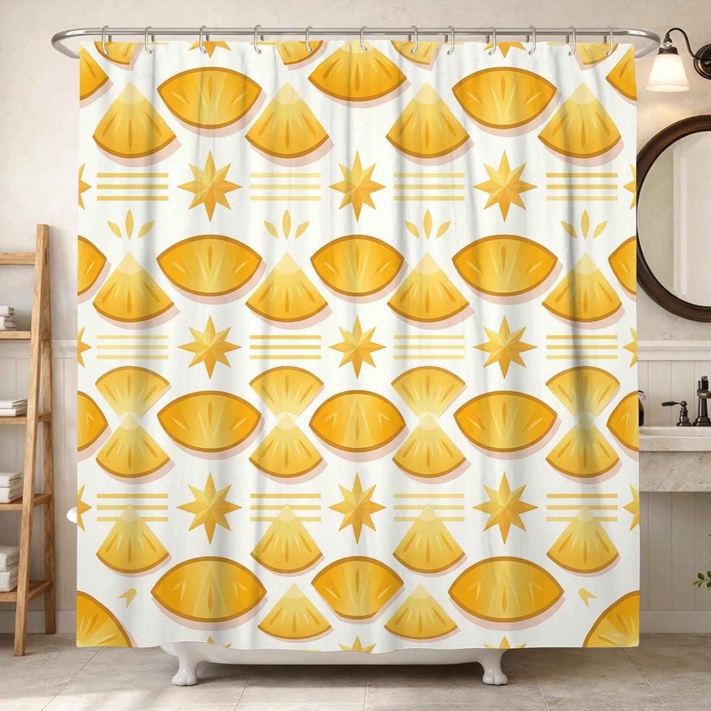 Lemon Shower Curtain, Summer Bright Star Slice Summer Yellow Washable with Hooks Decorative Bathroom Curtain for Bathroom Toile Guest Room Decor 62x72 Inch